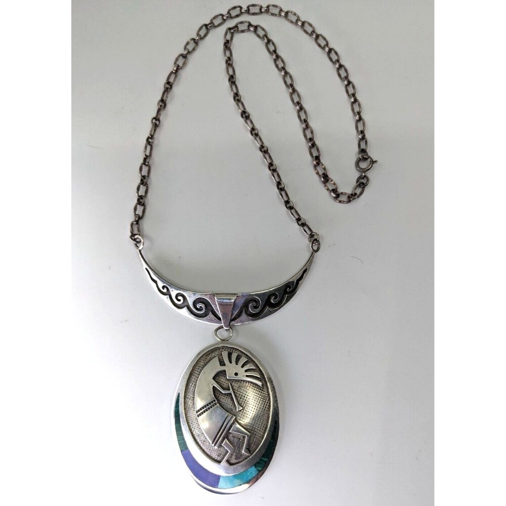 Cecil Ashley Navajo Kokopelli Necklace with Multi Stone Inlay Sterling Silver